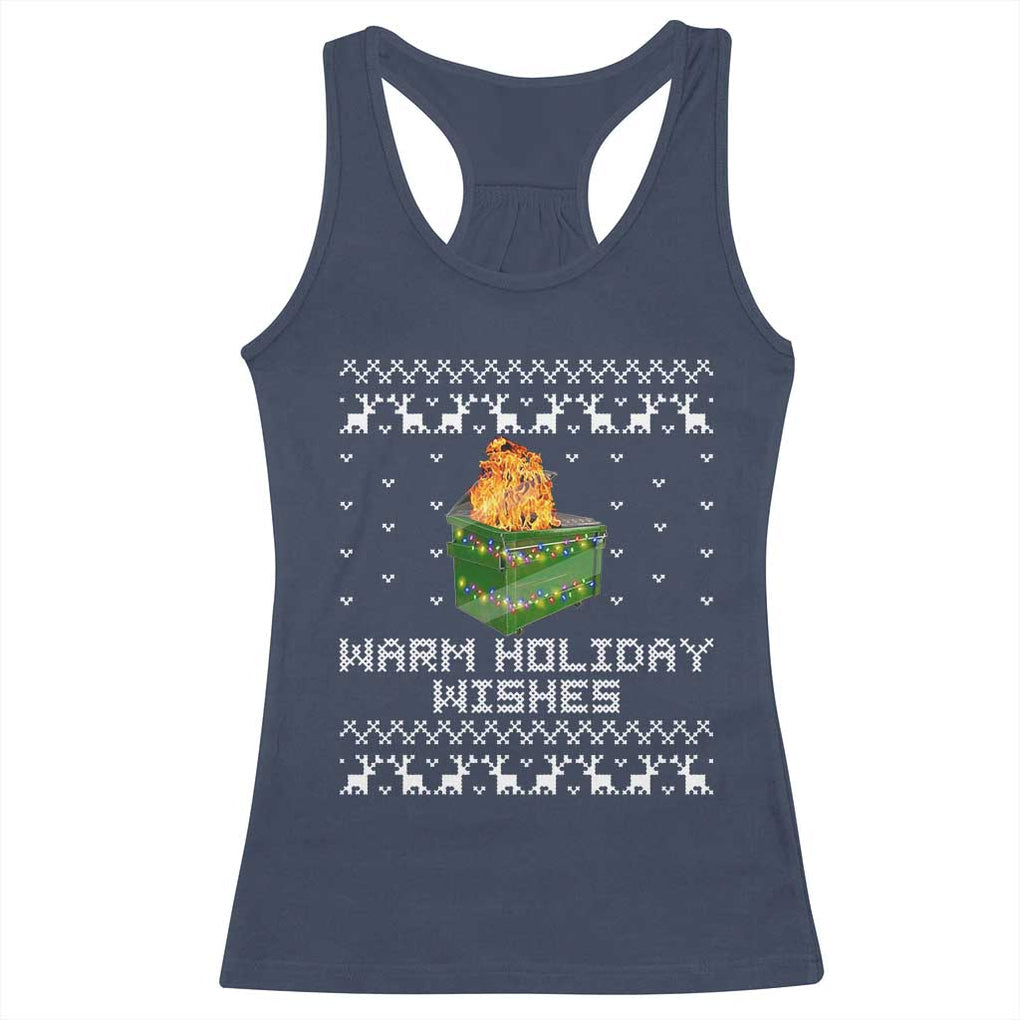 Funny Christmas Racerback Tank Top Warm Holiday Wishes Dumpster Fire Ugly Christmas TS10 Navy Print Your Wear