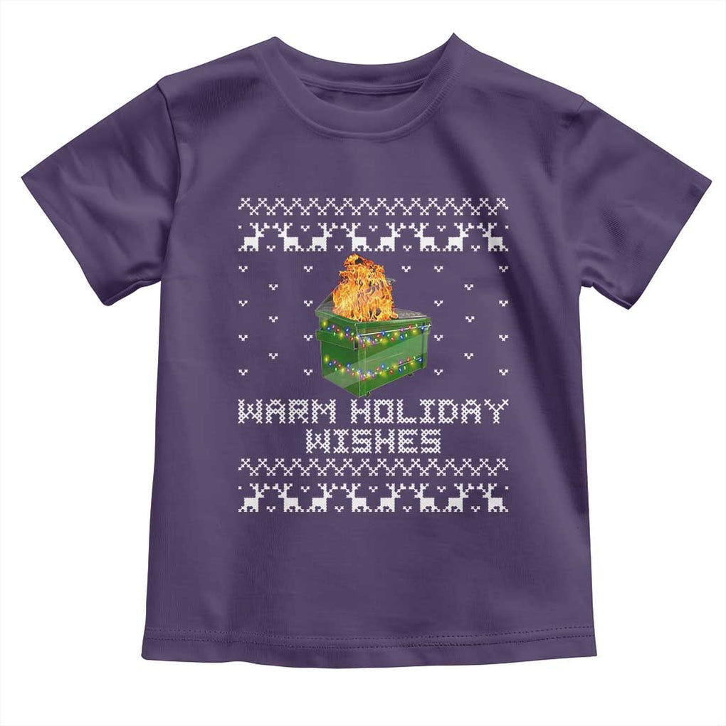 Funny Christmas Toddler T Shirt Warm Holiday Wishes Dumpster Fire Ugly Christmas TS10 Purple Print Your Wear