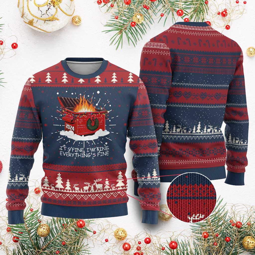 Dumpster Fire Ugly Christmas Sweater Everythings Fine Funny Christmas TS10 Burgundy Print Your Wear
