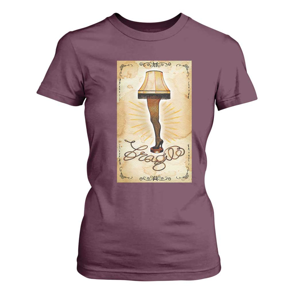 Funny Christmas Movie T Shirt For Women Fragile Leg Lamp TS10 Maroon Print Your Wear