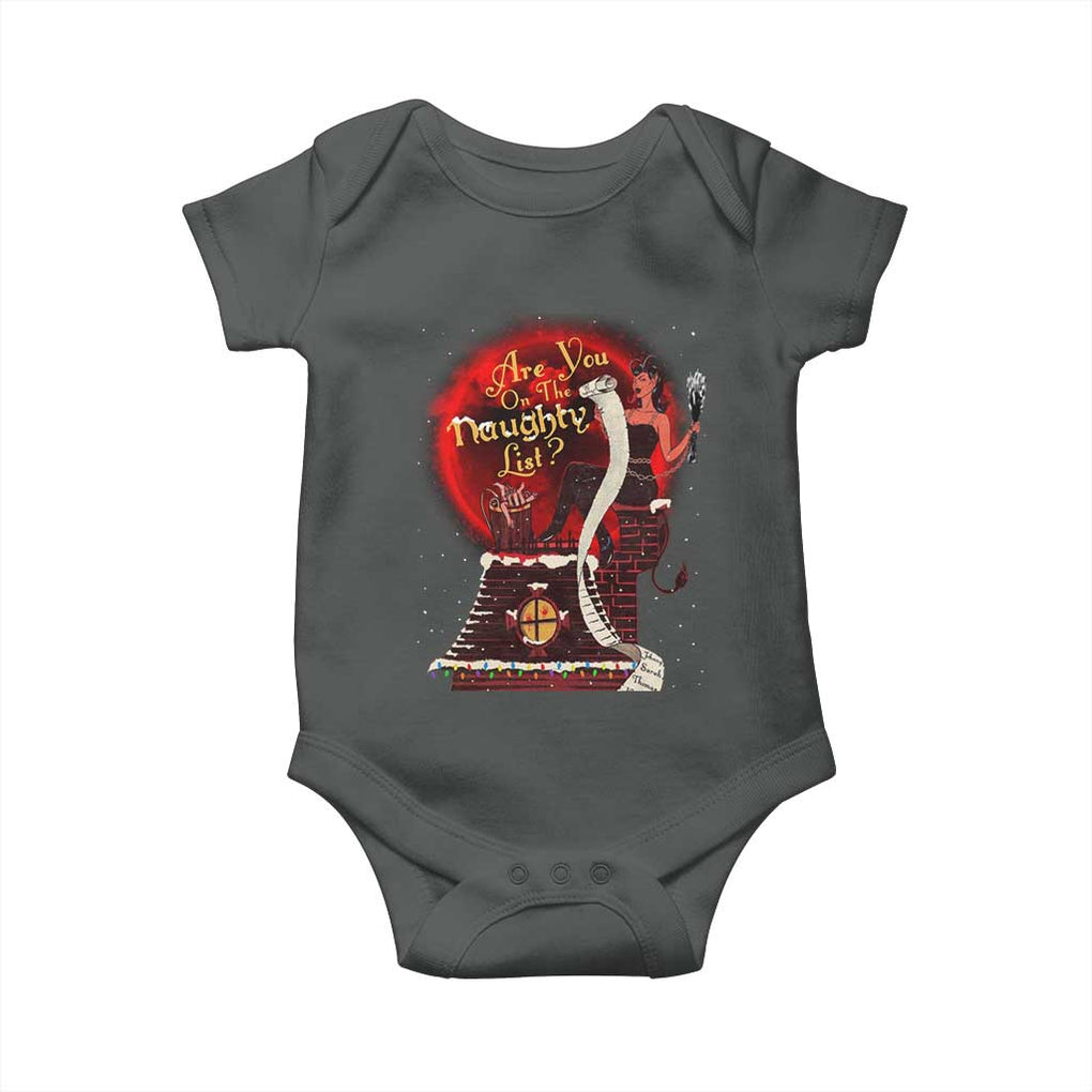 Christmas Krampus Baby Onesie Are You On The Naughty List Krampus Lover TS10 Dark Heather Print Your Wear