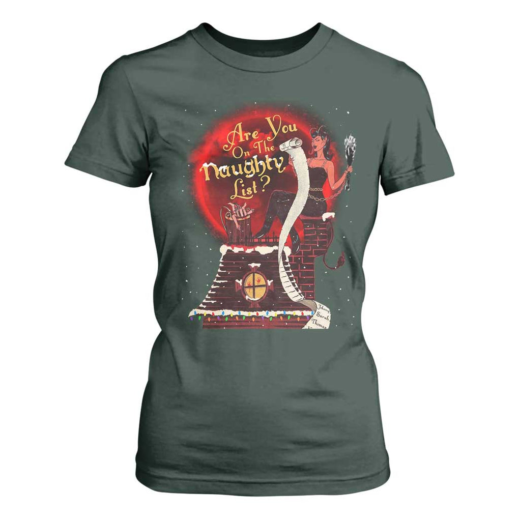 Christmas Krampus T Shirt For Women Are You On The Naughty List Krampus Lover TS10 Dark Forest Green Print Your Wear