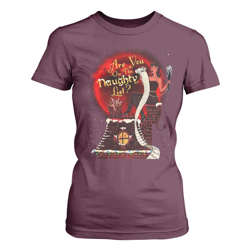 Christmas Krampus T Shirt For Women Are You On The Naughty List Krampus Lover TS10 Maroon Print Your Wear