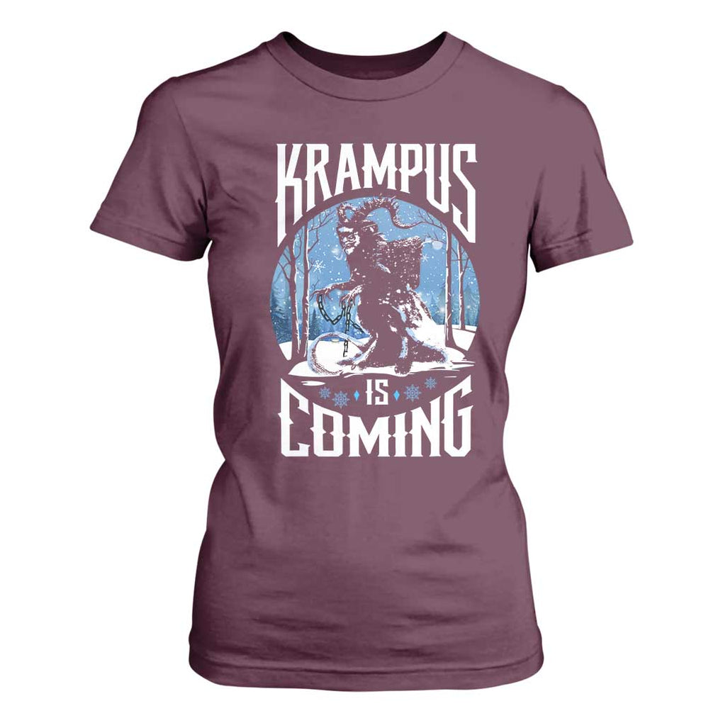 Christmas Krampus T Shirt For Women Krampusnacht Monster Krampus Lover Festive Horror TS10 Maroon Print Your Wear
