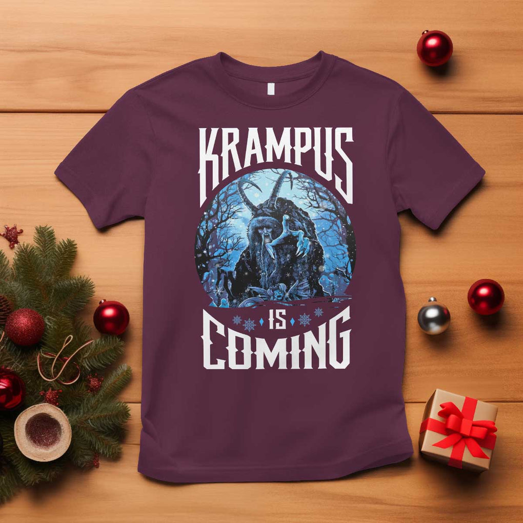 Christmas Krampus T Shirt Krampusnacht Monster Krampus Is Coming TS10 Maroon Print Your Wear