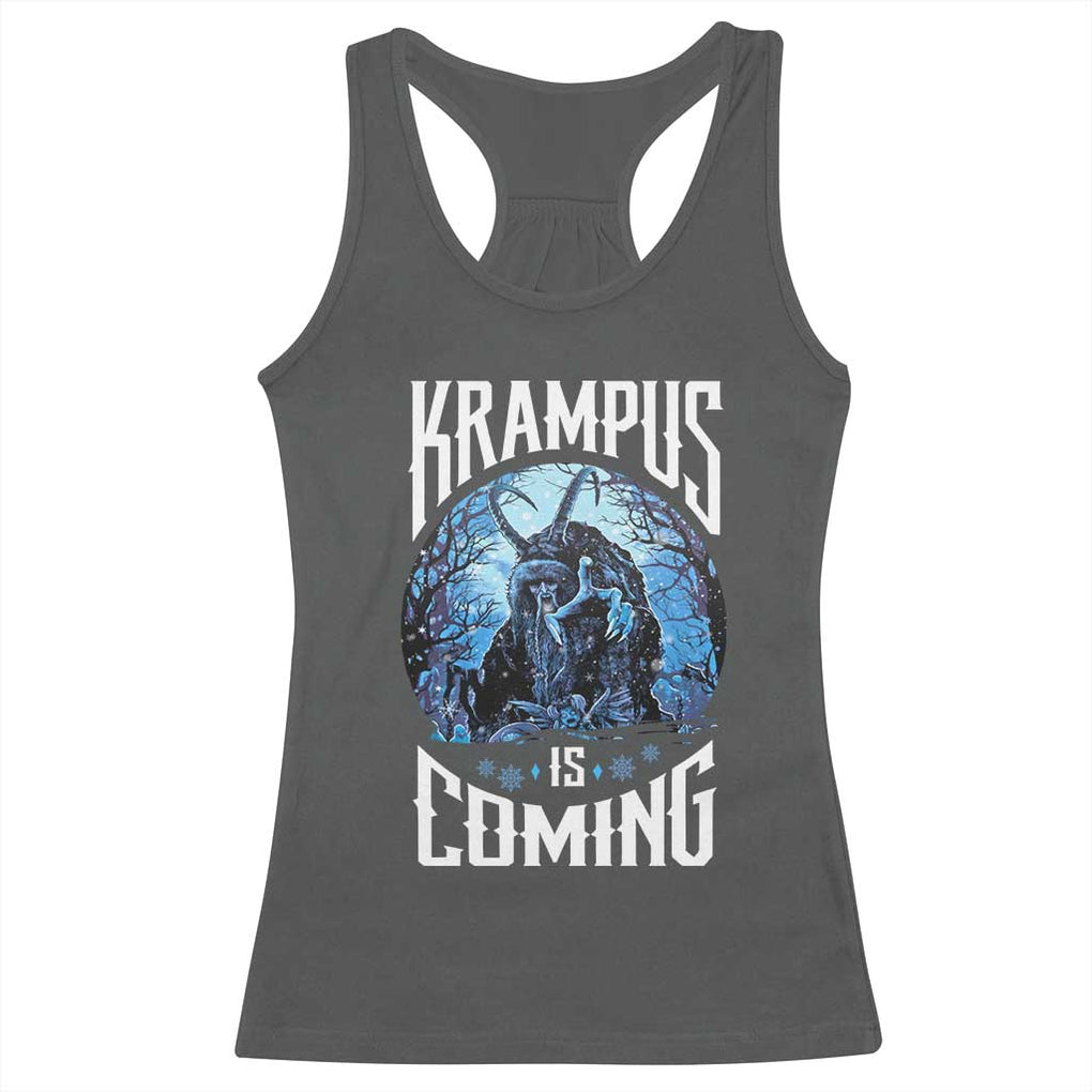 Christmas Krampus Racerback Tank Top Krampusnacht Monster Krampus Is Coming TS10 Dark Heather Print Your Wear