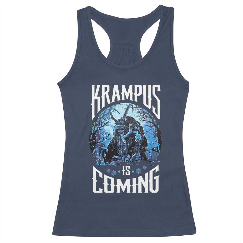 Christmas Krampus Racerback Tank Top Krampusnacht Monster Krampus Is Coming TS10 Navy Print Your Wear