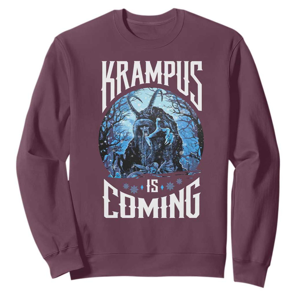 Christmas Krampus Sweatshirt Krampusnacht Monster Krampus Is Coming TS10 Maroon Print Your Wear