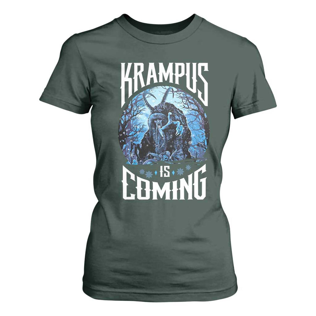 Christmas Krampus T Shirt For Women Krampusnacht Monster Krampus Is Coming TS10 Dark Forest Green Print Your Wear