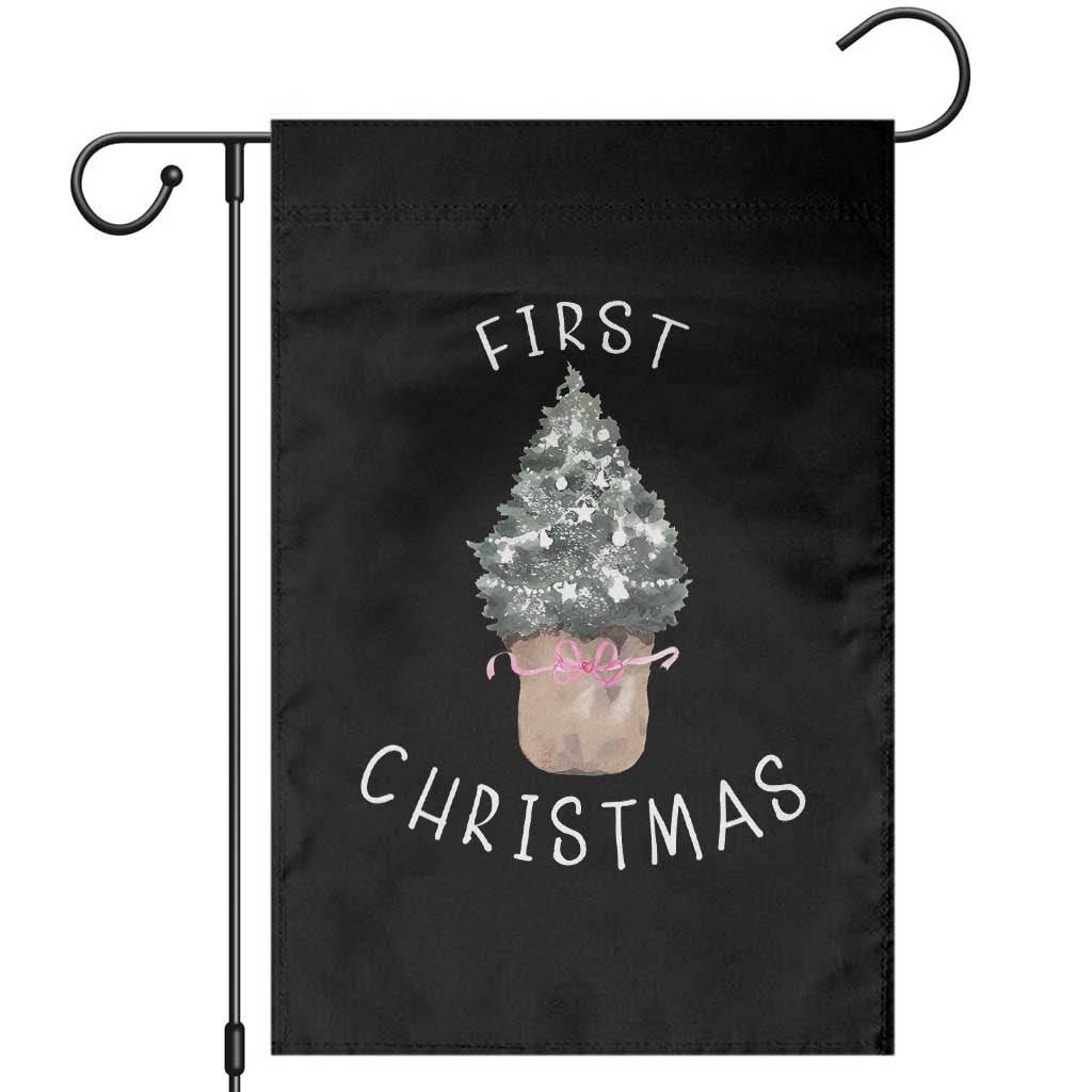 My First Christmas Garden Flag Baby's First Holiday Xmas Tree Bow TS10 Black Print Your Wear