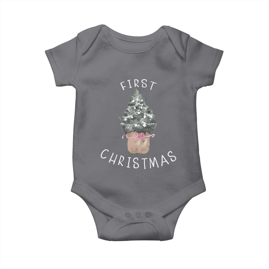 My First Christmas Baby Onesie Baby's First Holiday Xmas Tree Bow TS10 Charcoal Print Your Wear