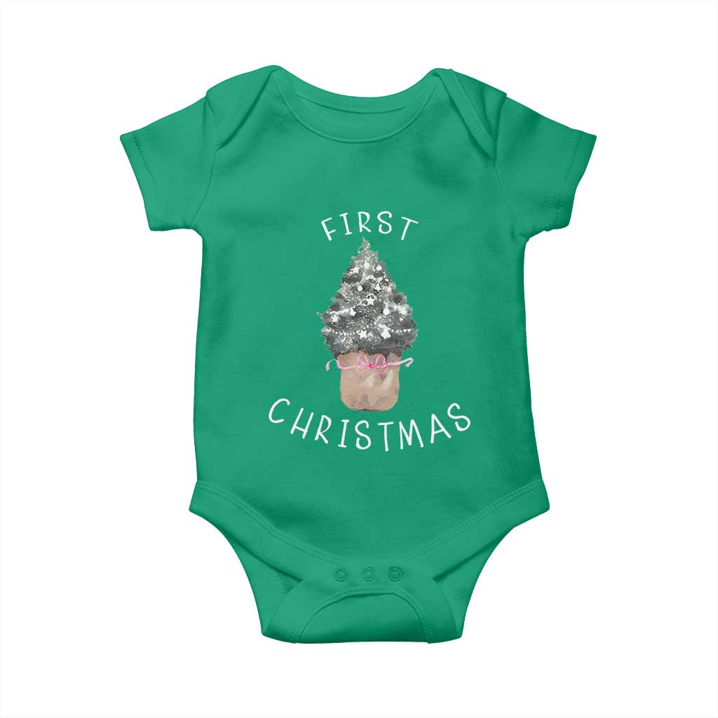 My First Christmas Baby Onesie Baby's First Holiday Xmas Tree Bow TS10 Irish Green Print Your Wear