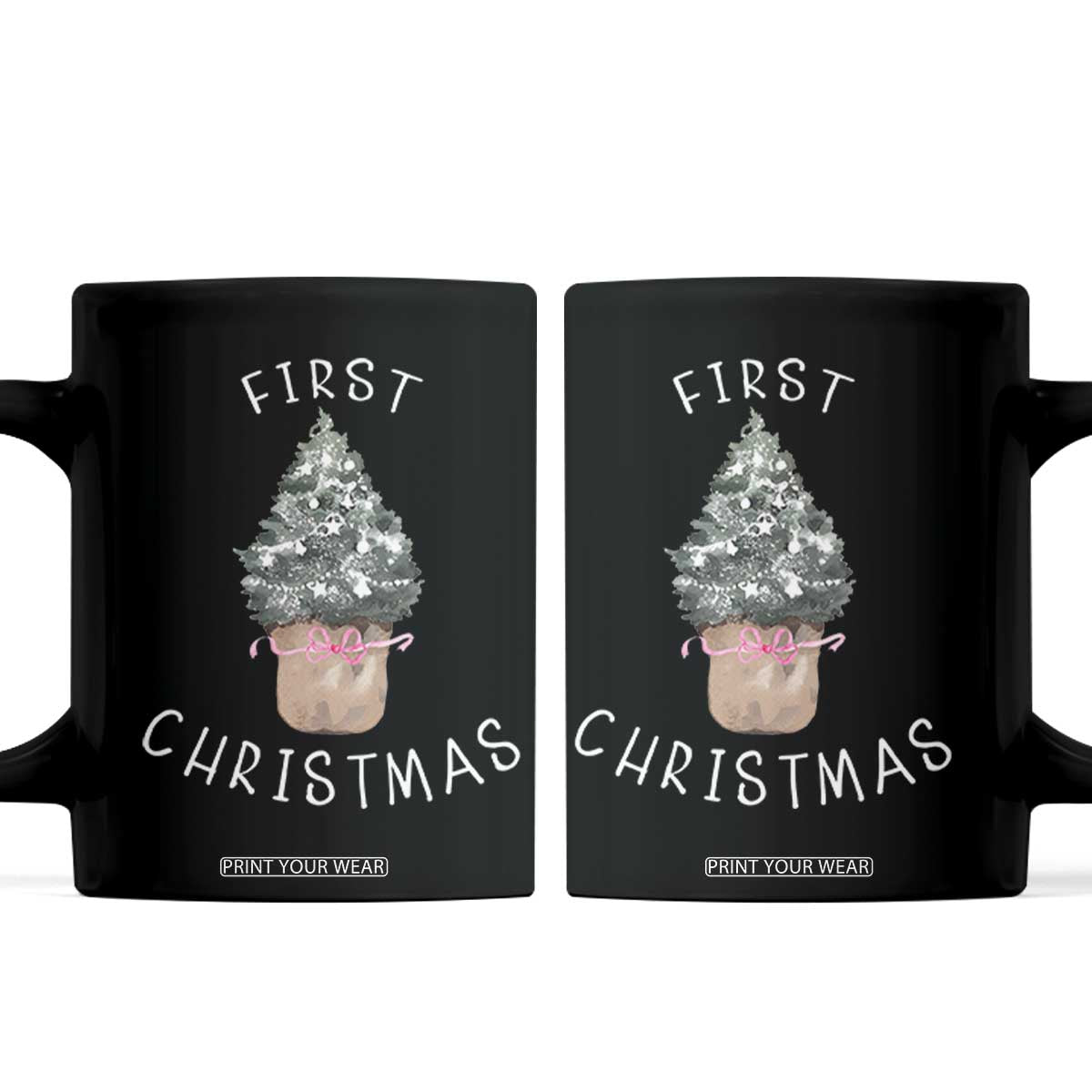 My First Christmas Coffee Mug Baby's First Holiday Xmas Tree Bow TS10 Black Print Your Wear