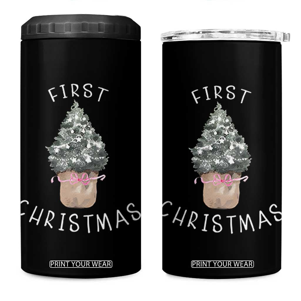 My First Christmas 4 in 1 Can Cooler Tumbler Baby's First Holiday Xmas Tree Bow TS10 One Size: 16 oz Black Print Your Wear