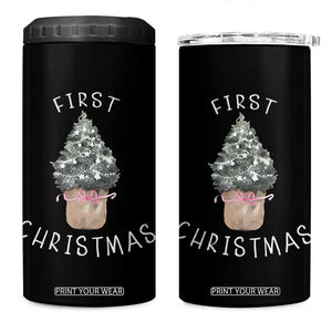 My First Christmas 4 in 1 Can Cooler Tumbler Baby's First Holiday Xmas Tree Bow TS10 One Size: 16 oz Black Print Your Wear