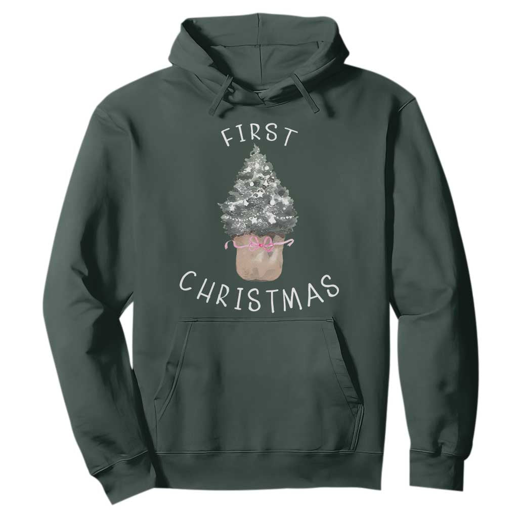 My First Christmas Hoodie Baby's First Holiday Xmas Tree Bow TS10 Dark Forest Green Print Your Wear