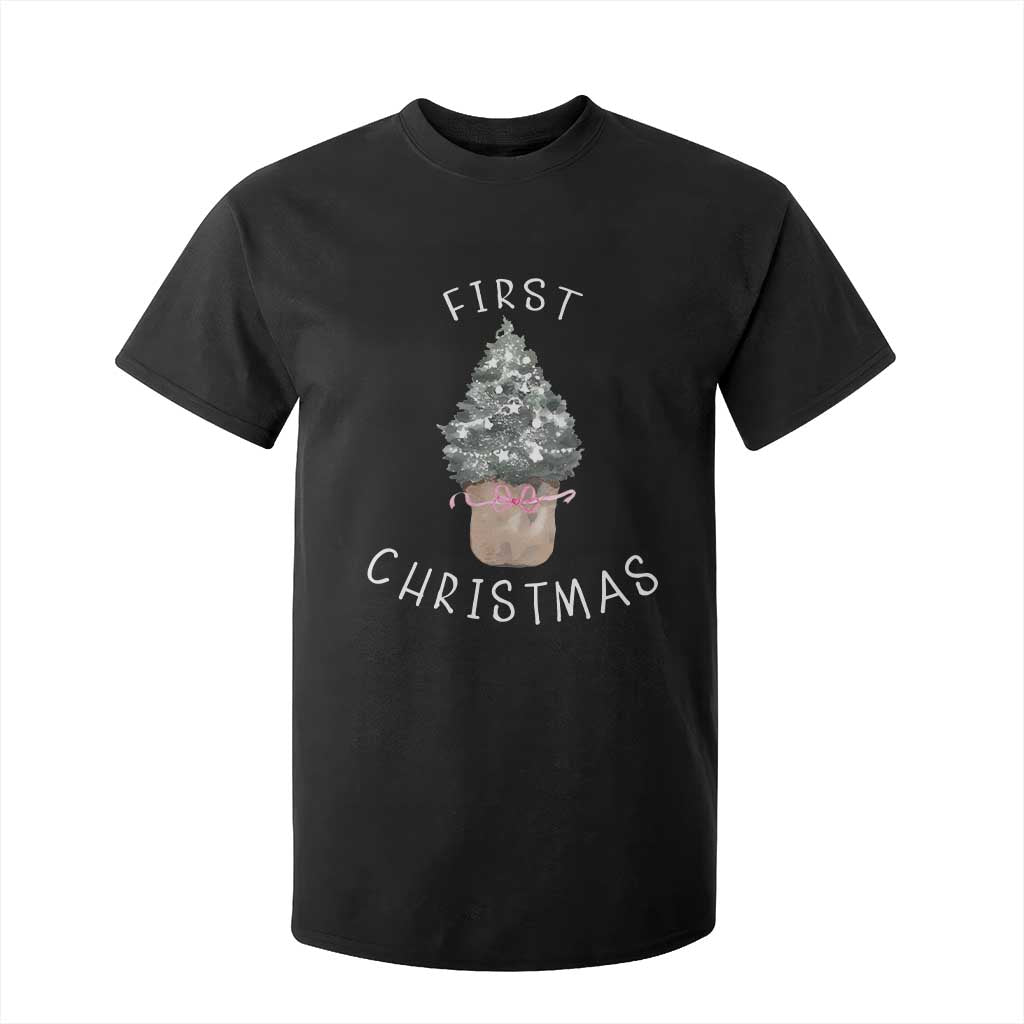 My First Christmas T Shirt For Kid Baby's First Holiday Xmas Tree Bow TS10 Black Print Your Wear