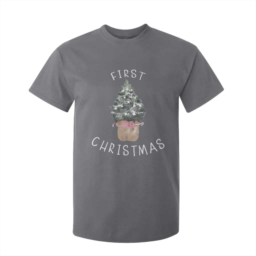 My First Christmas T Shirt For Kid Baby's First Holiday Xmas Tree Bow TS10 Charcoal Print Your Wear