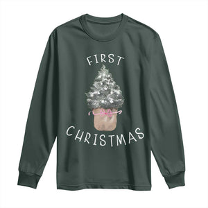 My First Christmas Long Sleeve Shirt Baby's First Holiday Xmas Tree Bow TS10 Dark Forest Green Print Your Wear