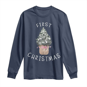 My First Christmas Long Sleeve Shirt Baby's First Holiday Xmas Tree Bow TS10 Navy Print Your Wear