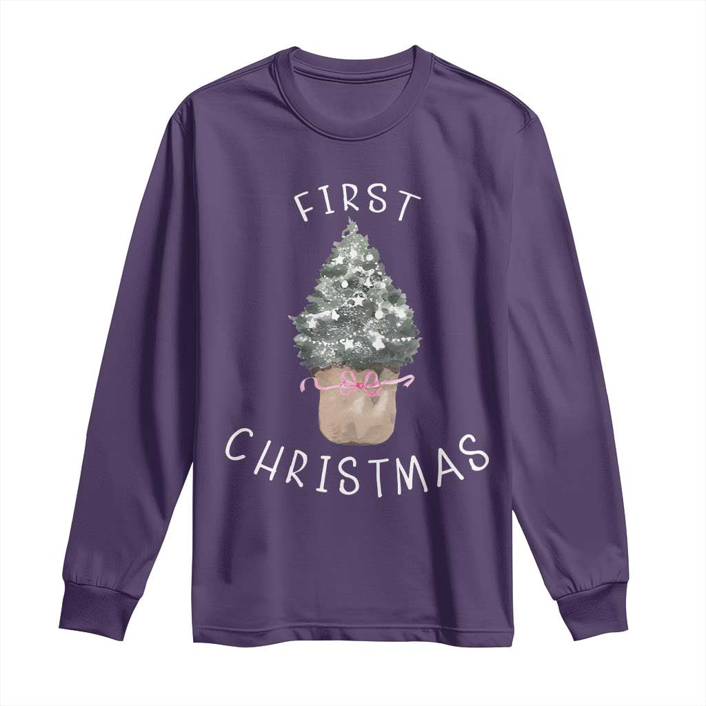 My First Christmas Long Sleeve Shirt Baby's First Holiday Xmas Tree Bow TS10 Purple Print Your Wear