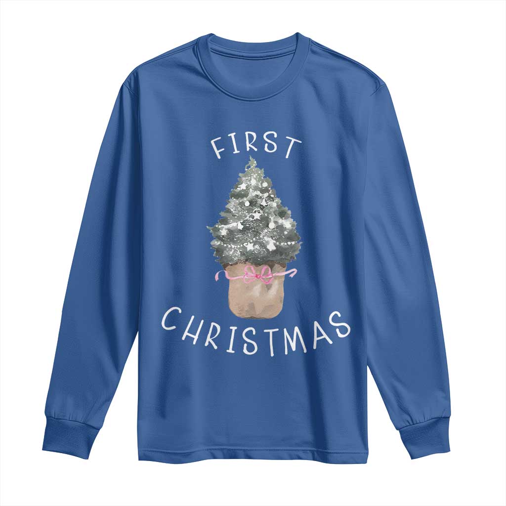 My First Christmas Long Sleeve Shirt Baby's First Holiday Xmas Tree Bow TS10 Royal Blue Print Your Wear