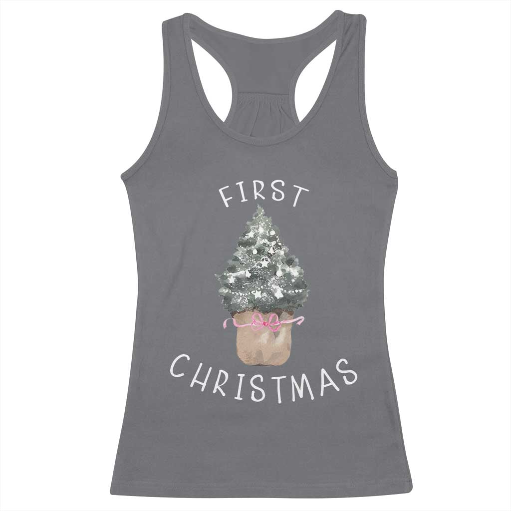 My First Christmas Racerback Tank Top Baby's First Holiday Xmas Tree Bow TS10 Charcoal Print Your Wear