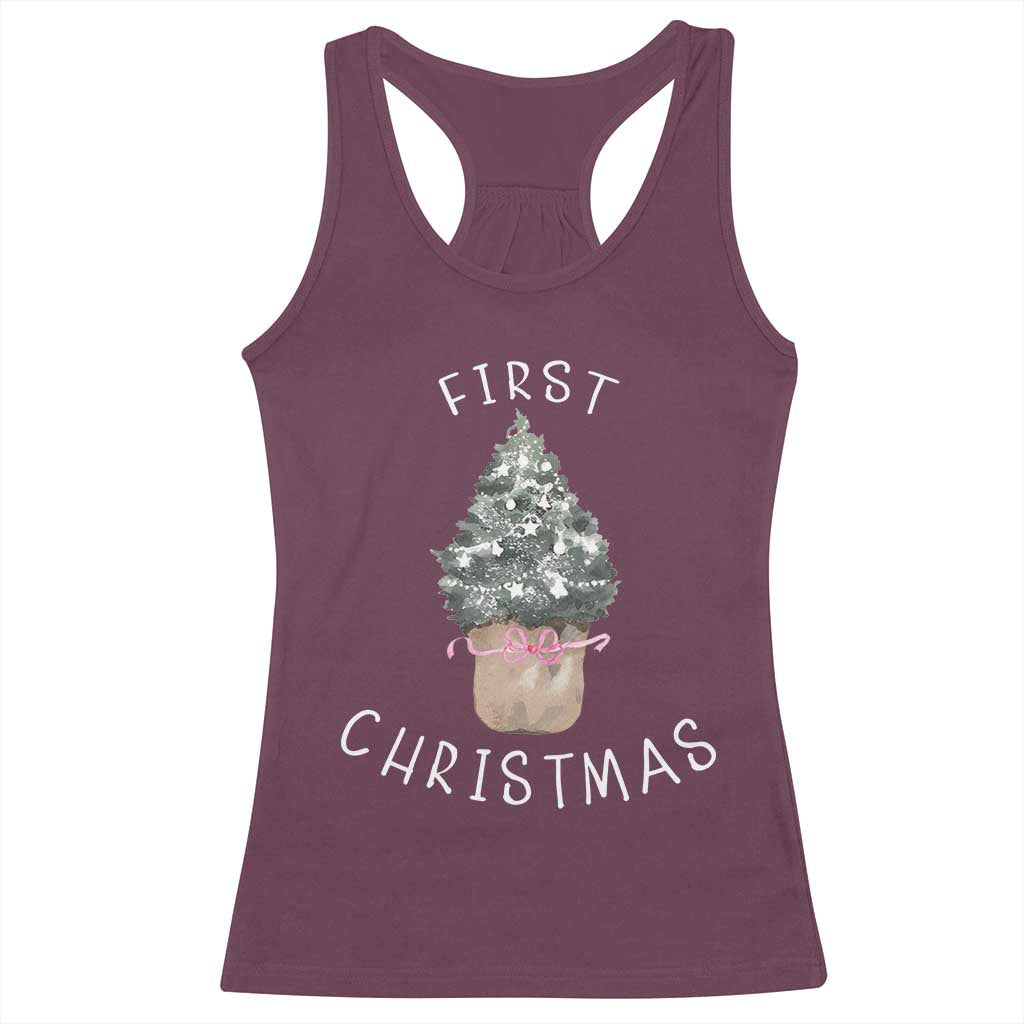My First Christmas Racerback Tank Top Baby's First Holiday Xmas Tree Bow TS10 Maroon Print Your Wear