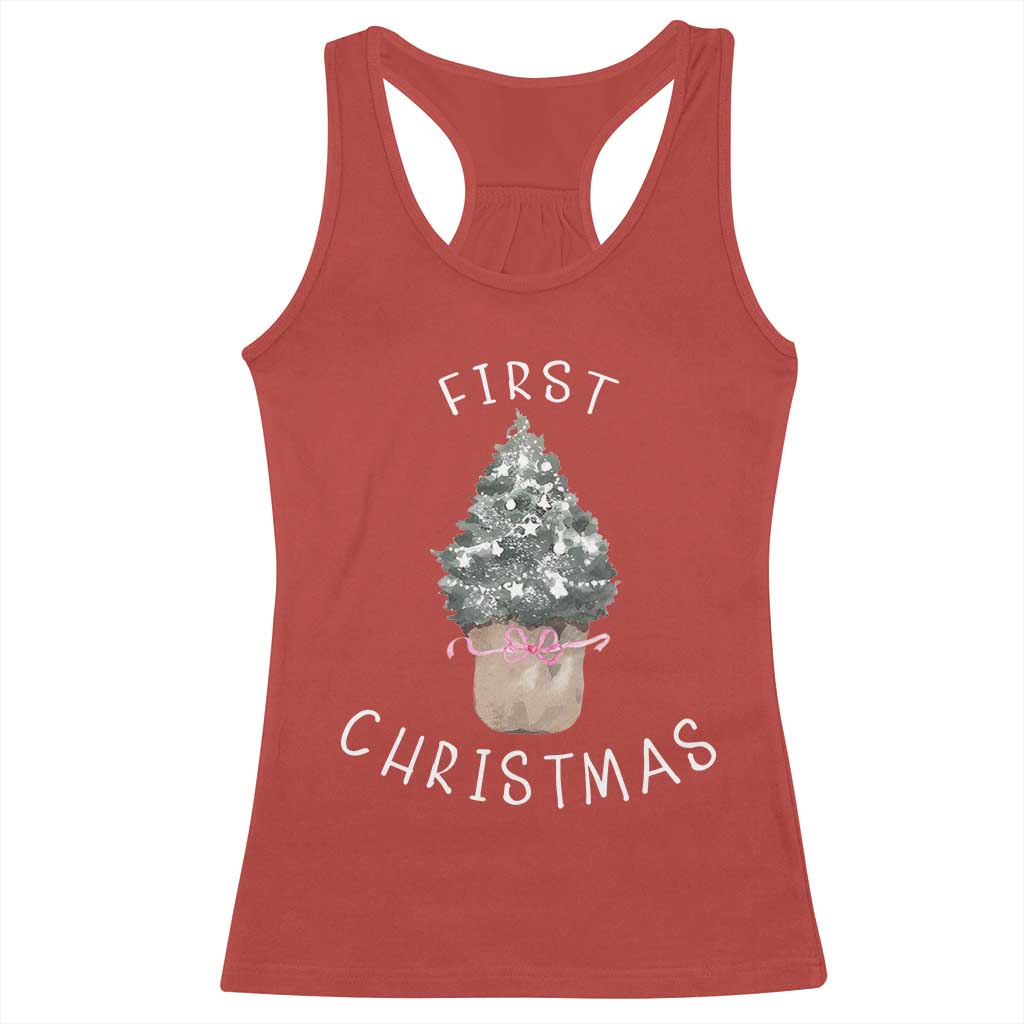 My First Christmas Racerback Tank Top Baby's First Holiday Xmas Tree Bow TS10 Red Print Your Wear