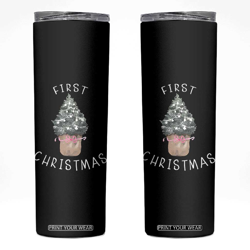 My First Christmas Skinny Tumbler Baby's First Holiday Xmas Tree Bow TS10 Black Print Your Wear
