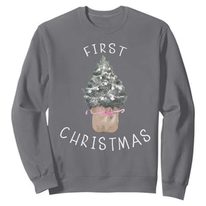 My First Christmas Sweatshirt Baby's First Holiday Xmas Tree Bow TS10 Charcoal Print Your Wear