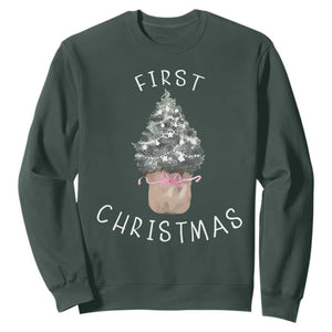 My First Christmas Sweatshirt Baby's First Holiday Xmas Tree Bow TS10 Dark Forest Green Print Your Wear