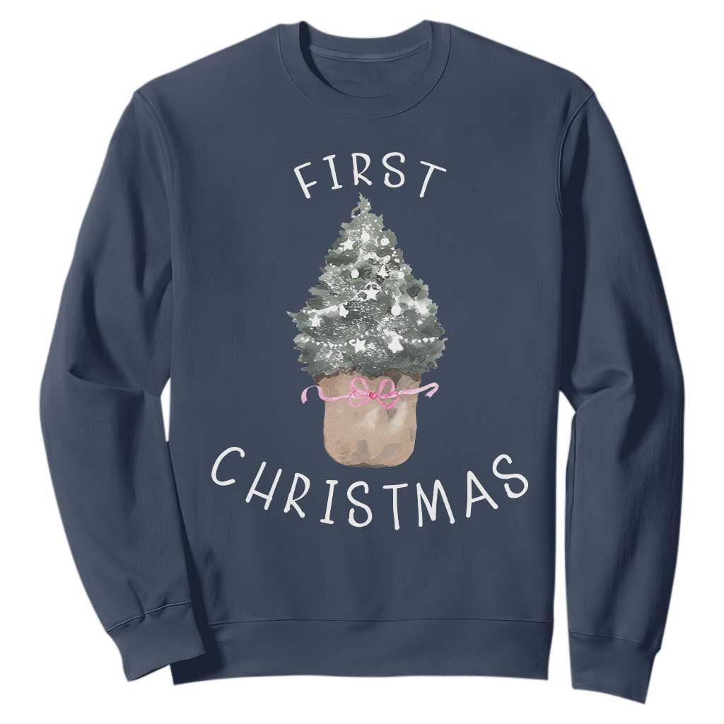 My First Christmas Sweatshirt Baby's First Holiday Xmas Tree Bow TS10 Navy Print Your Wear
