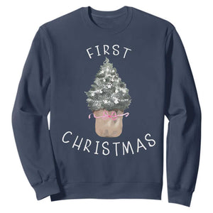 My First Christmas Sweatshirt Baby's First Holiday Xmas Tree Bow TS10 Navy Print Your Wear