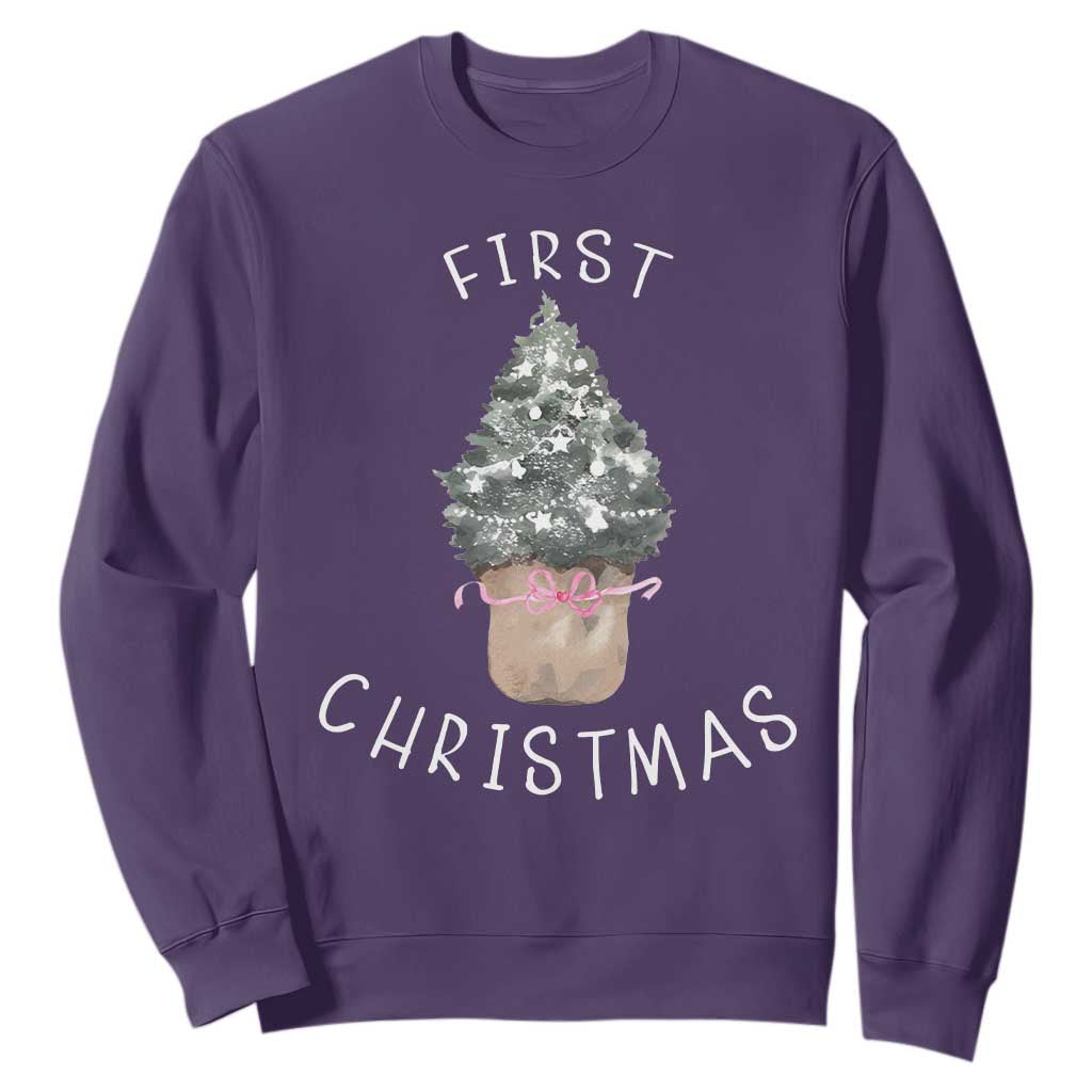 My First Christmas Sweatshirt Baby's First Holiday Xmas Tree Bow TS10 Purple Print Your Wear