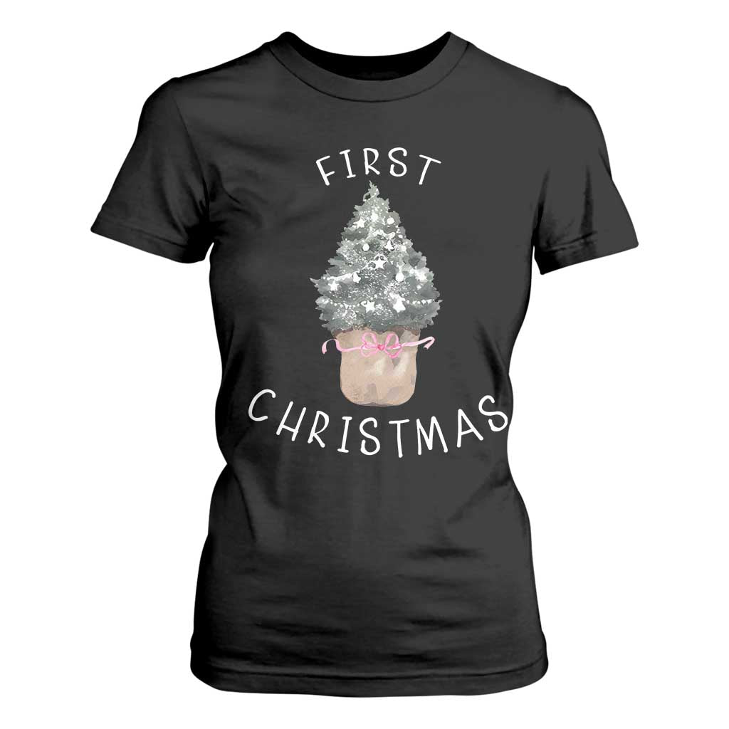My First Christmas T Shirt For Women Baby's First Holiday Xmas Tree Bow TS10 Black Print Your Wear