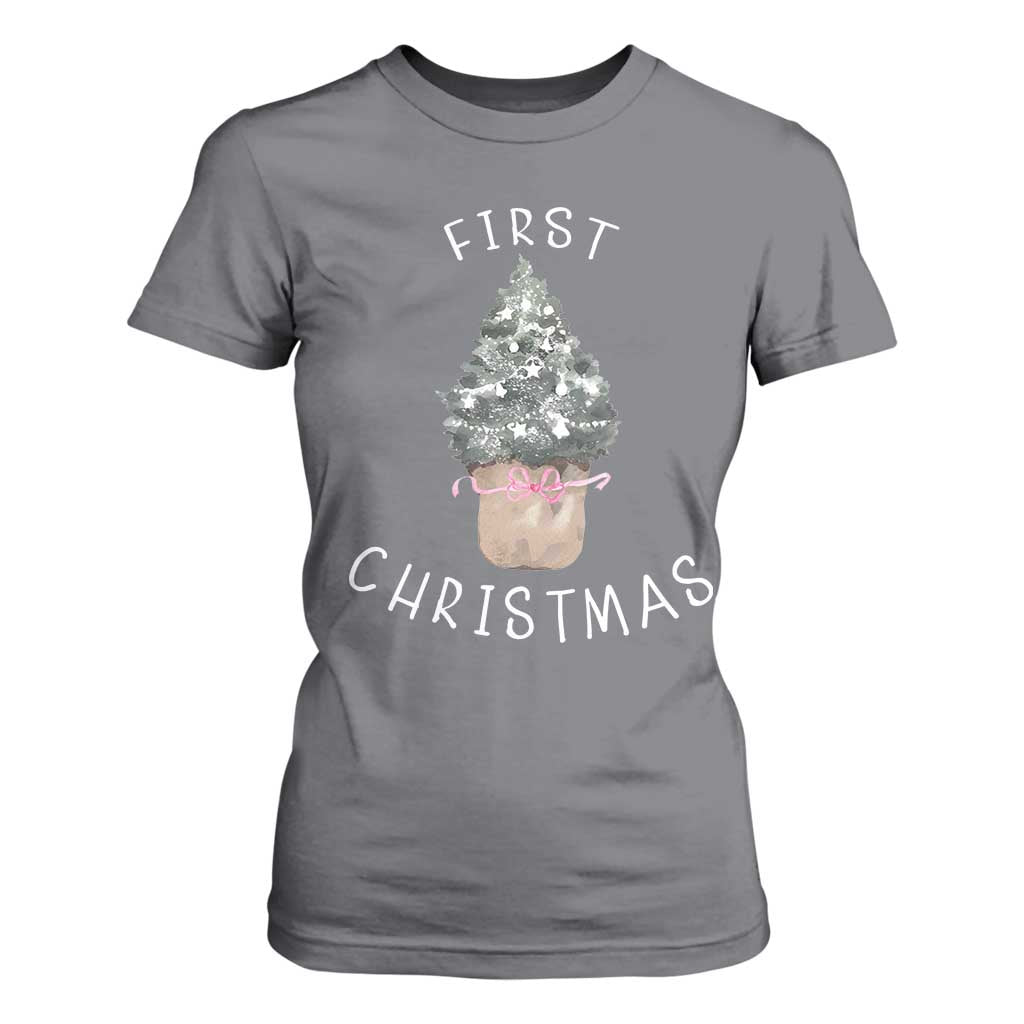 My First Christmas T Shirt For Women Baby's First Holiday Xmas Tree Bow TS10 Charcoal Print Your Wear