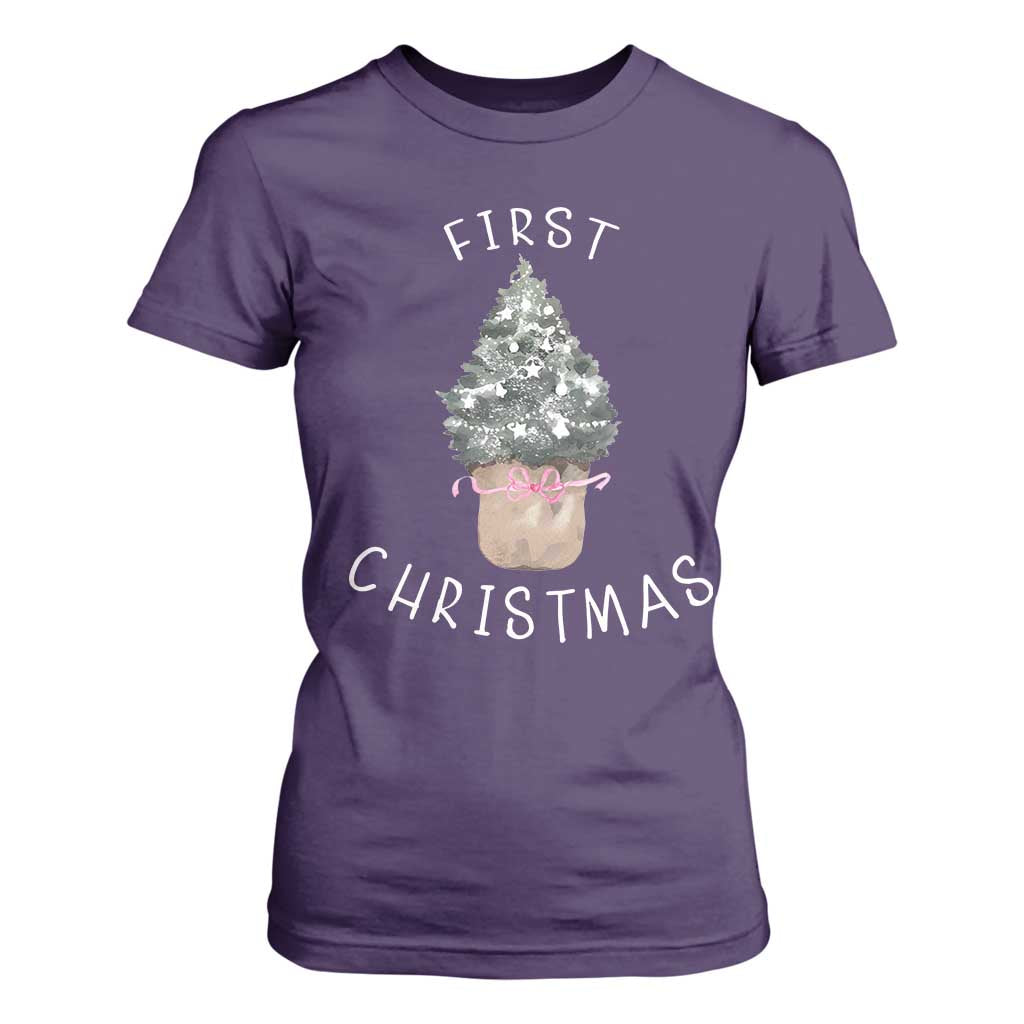 My First Christmas T Shirt For Women Baby's First Holiday Xmas Tree Bow TS10 Purple Print Your Wear
