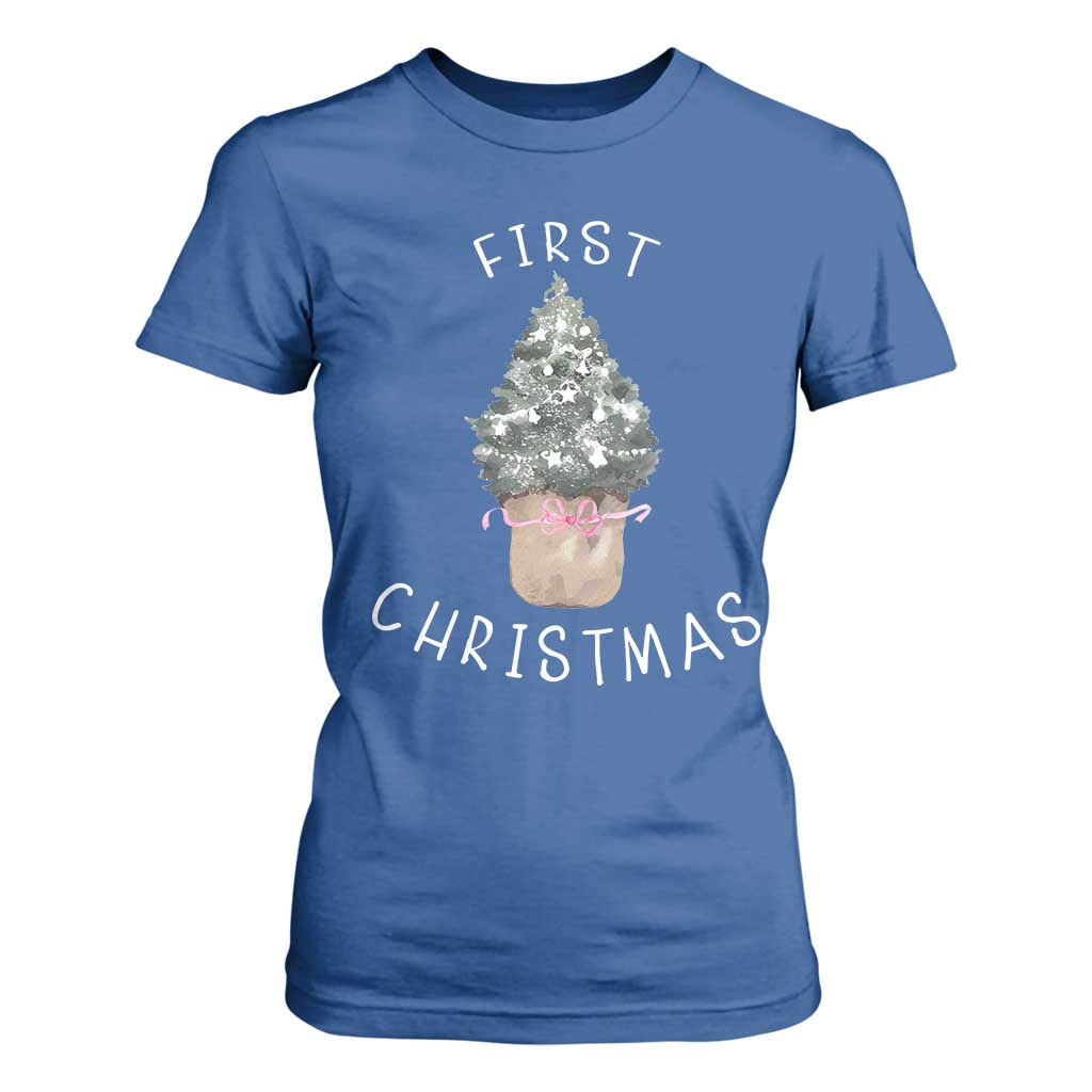 My First Christmas T Shirt For Women Baby's First Holiday Xmas Tree Bow TS10 Royal Blue Print Your Wear