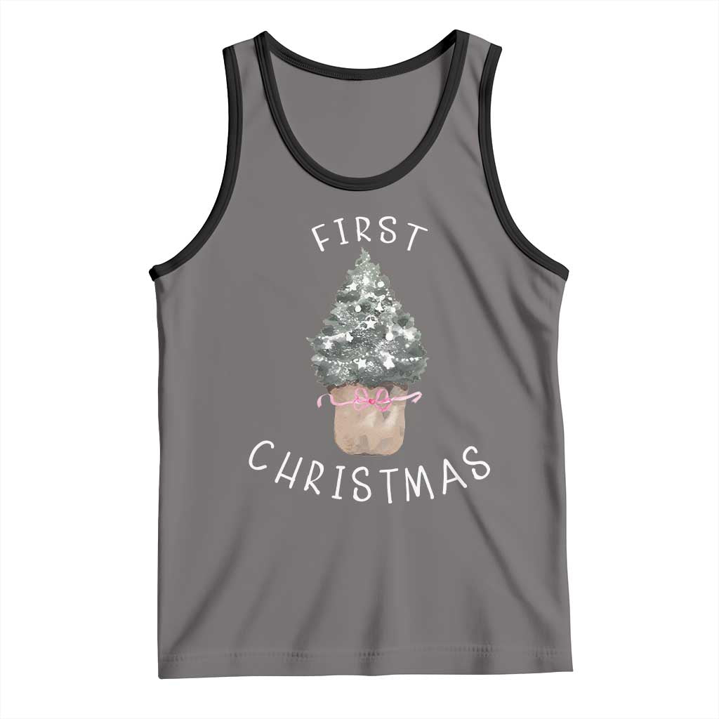 My First Christmas Tank Top Baby's First Holiday Xmas Tree Bow TS10 Deep Heather Black Print Your Wear