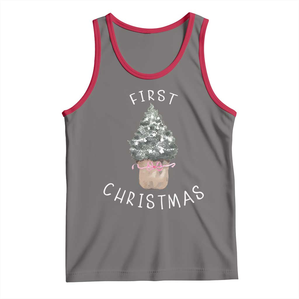 My First Christmas Tank Top Baby's First Holiday Xmas Tree Bow TS10 Deep Heather Red Print Your Wear