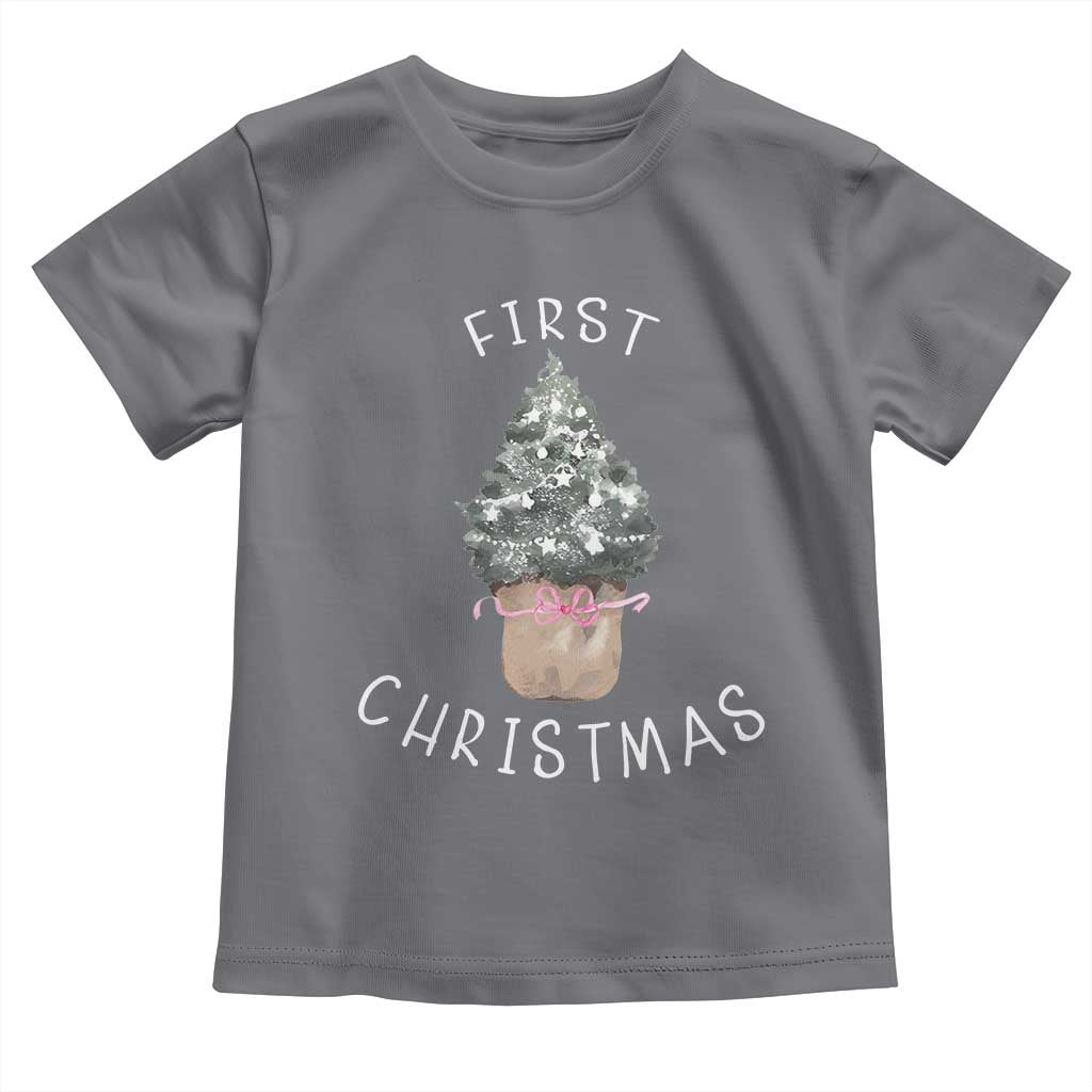 My First Christmas Toddler T Shirt Baby's First Holiday Xmas Tree Bow TS10 Charcoal Print Your Wear