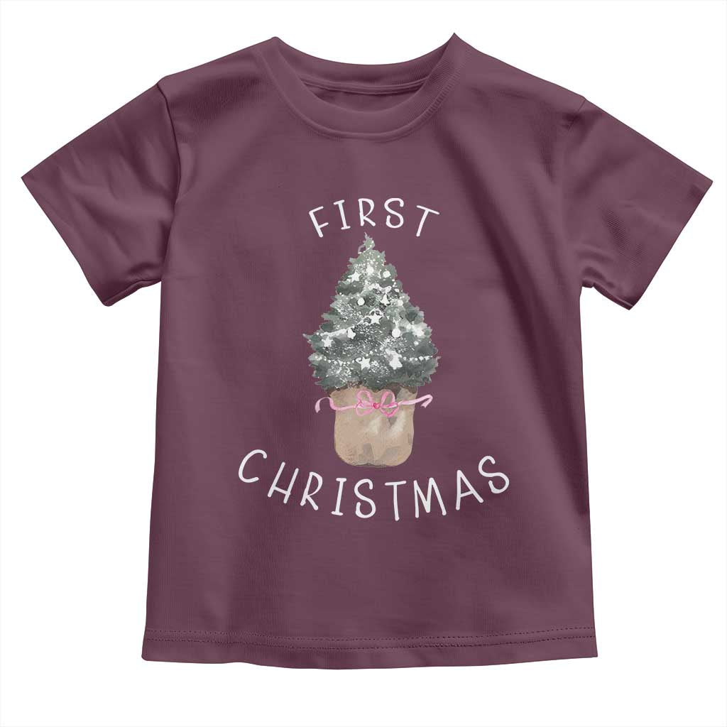 My First Christmas Toddler T Shirt Baby's First Holiday Xmas Tree Bow TS10 Maroon Print Your Wear