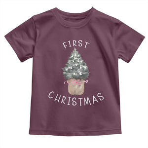 My First Christmas Toddler T Shirt Baby's First Holiday Xmas Tree Bow TS10 Maroon Print Your Wear