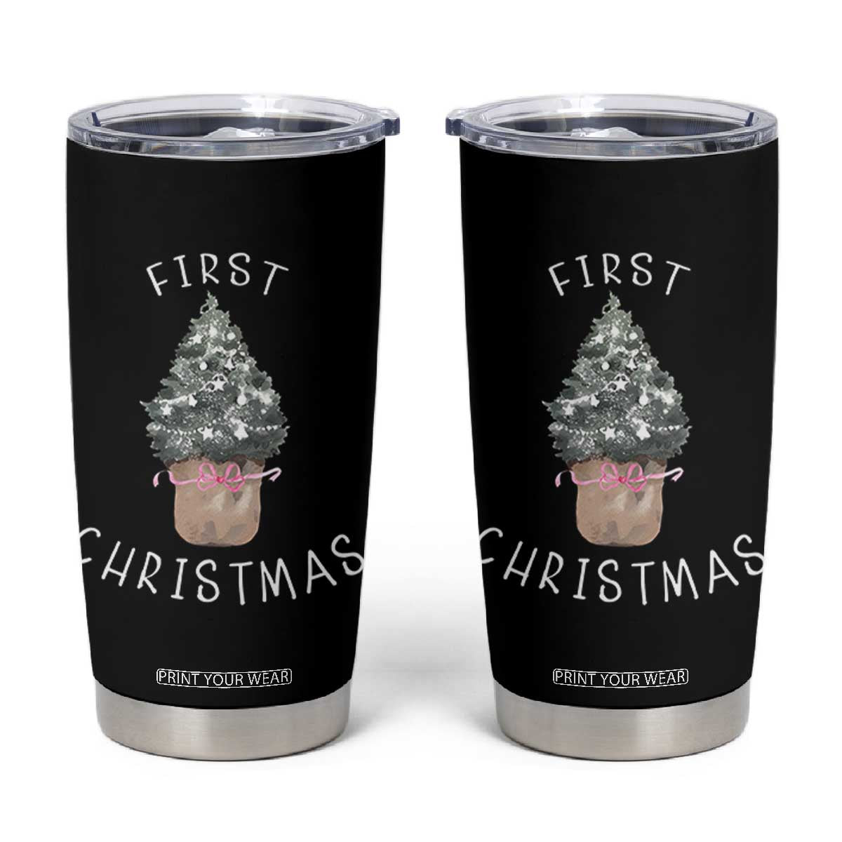 My First Christmas Tumbler Cup Baby's First Holiday Xmas Tree Bow TS10 Black Print Your Wear