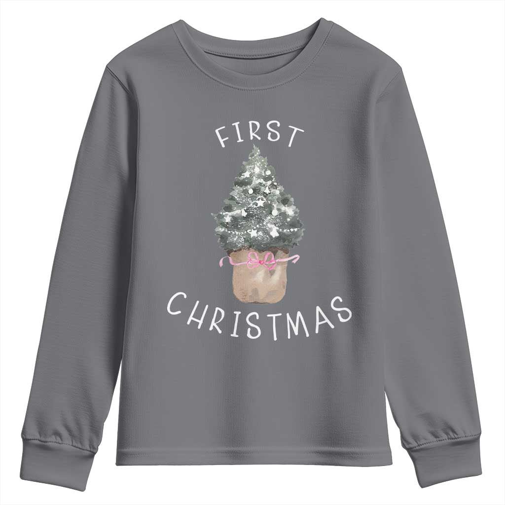 My First Christmas Youth Sweatshirt Baby's First Holiday Xmas Tree Bow TS10 Charcoal Print Your Wear