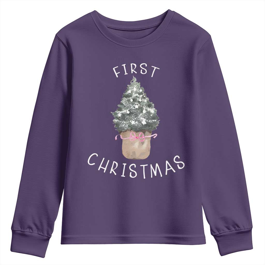 My First Christmas Youth Sweatshirt Baby's First Holiday Xmas Tree Bow TS10 Purple Print Your Wear