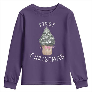 My First Christmas Youth Sweatshirt Baby's First Holiday Xmas Tree Bow TS10 Purple Print Your Wear