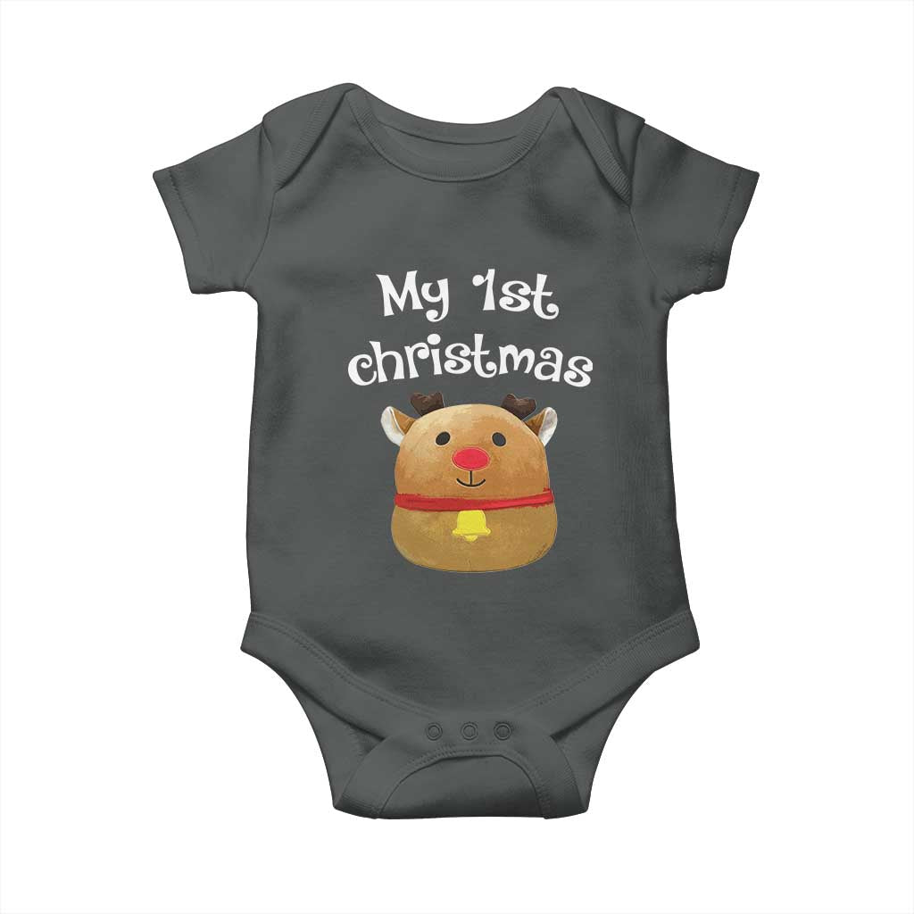 Baby First Christmas Outfit Baby Onesie Cute Reindeer Santa Boys Girls TS10 Dark Heather Print Your Wear