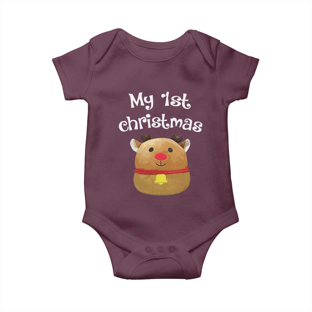 Baby First Christmas Outfit Baby Onesie Cute Reindeer Santa Boys Girls TS10 Maroon Print Your Wear